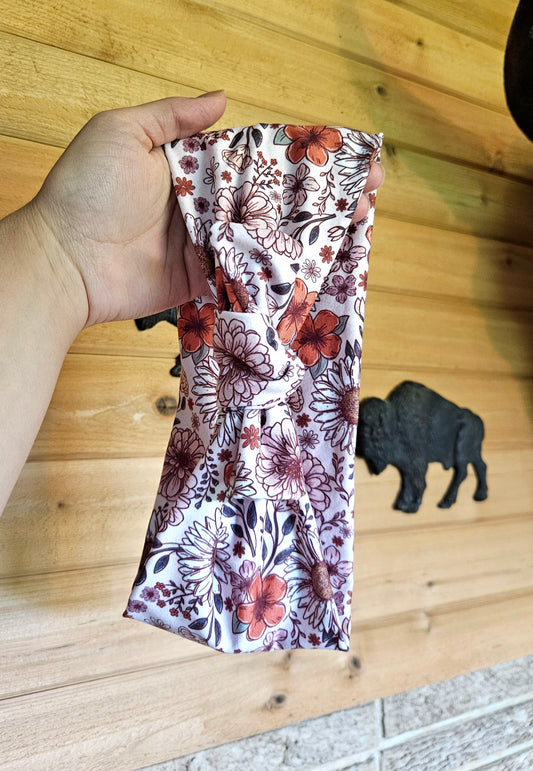 Mauve & Orange Vintage Floral Faux Bow Headband