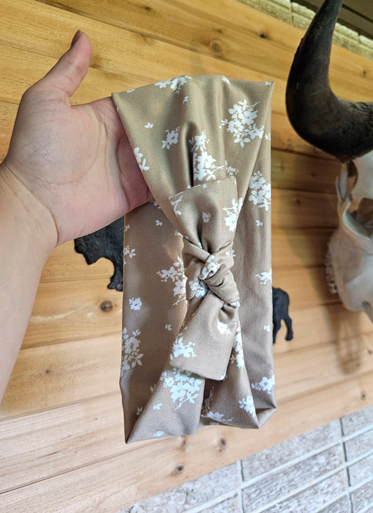 Tan & White Floral Faux Bow Headband