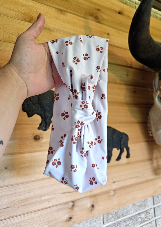 White & Tobacco Floral Faux Bow Headband