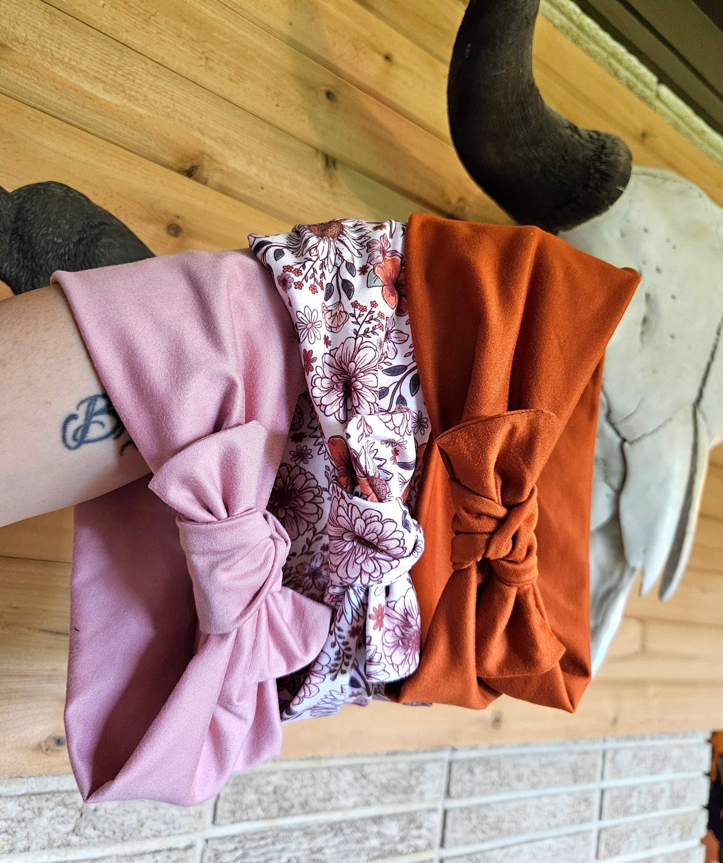 Mauve & Orange Vintage Floral Faux Bow Headband