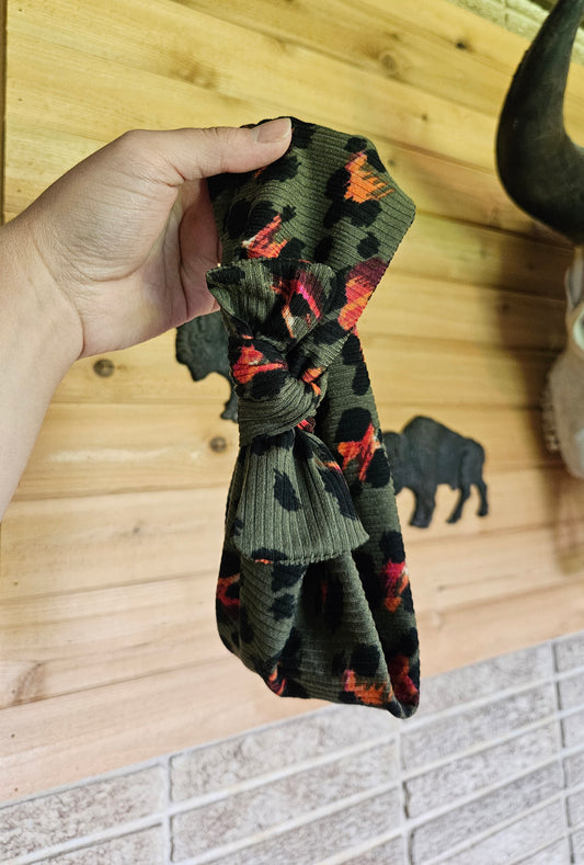 Green Multicolored Cheetah Faux Bow Headband