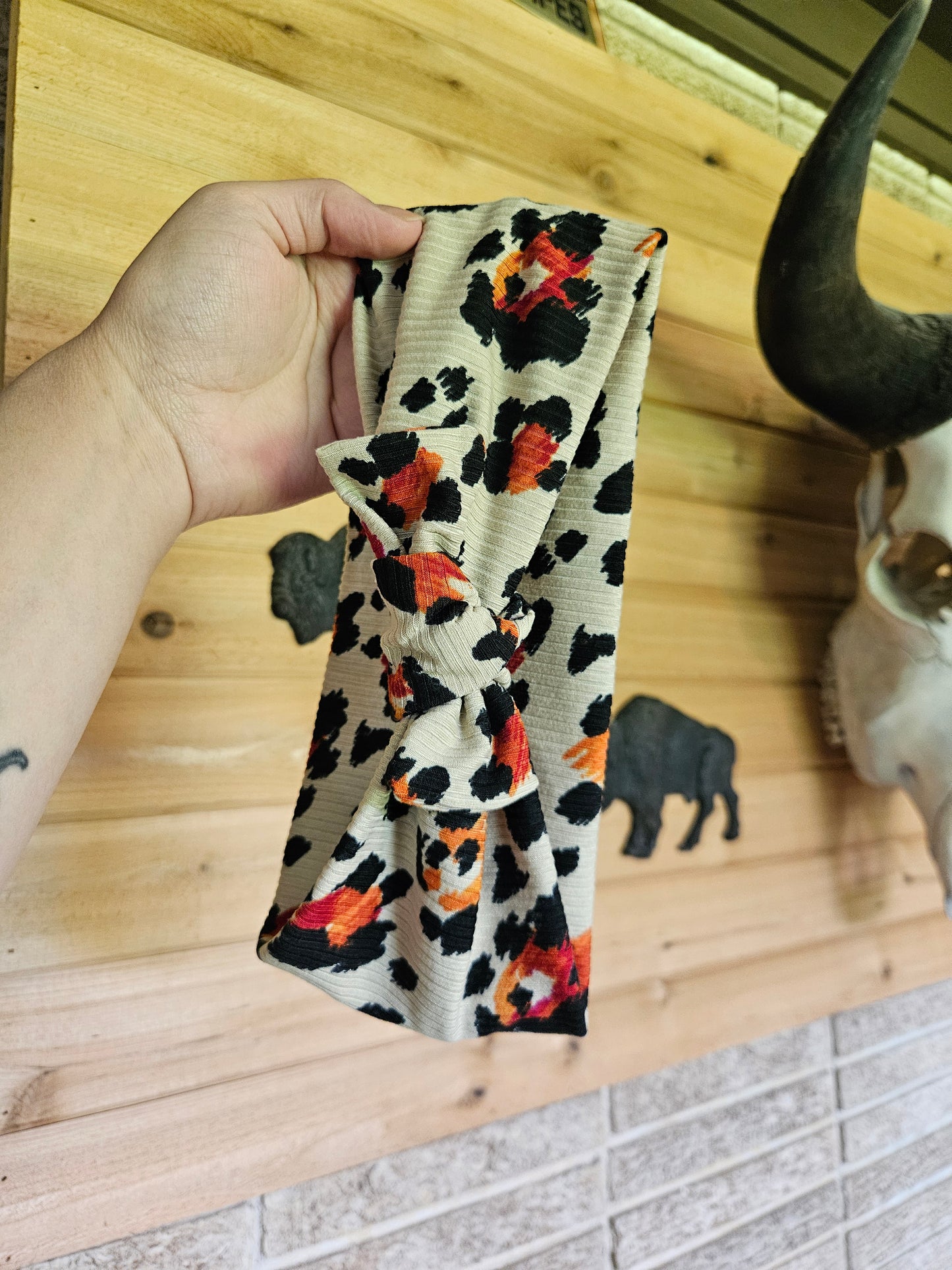 Cream Multicolored Cheetah Faux Bow Headband
