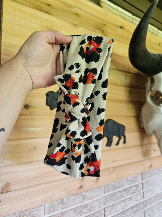Cream Multicolored Cheetah Faux Bow Headband