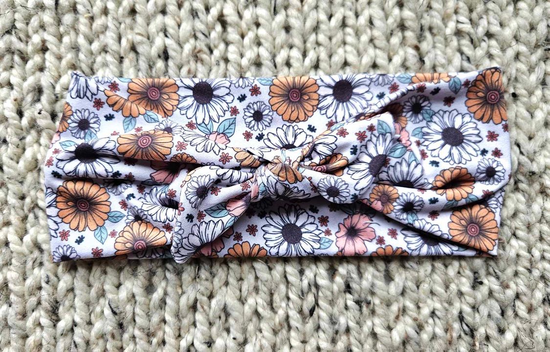White Sunflower Floral Twist Headband