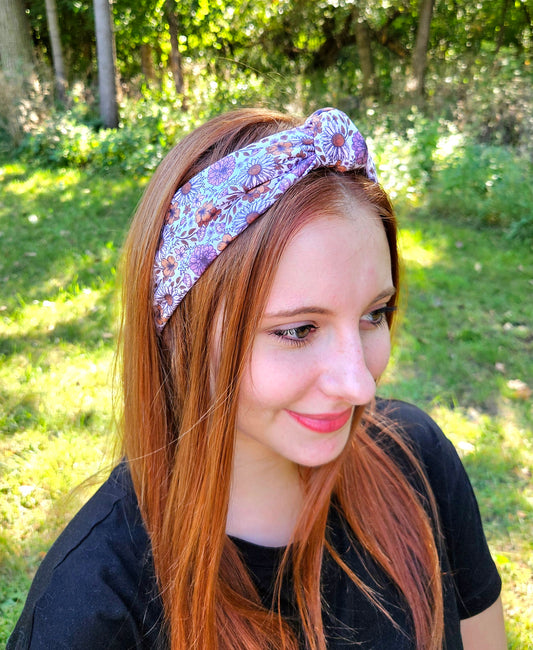 Purple & Gold Floral Twist Headband