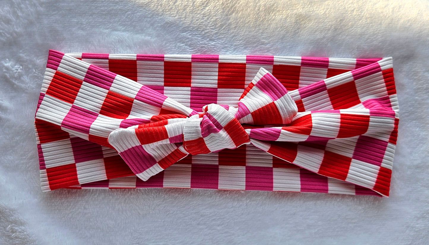 Pink & Red Checkered Headband