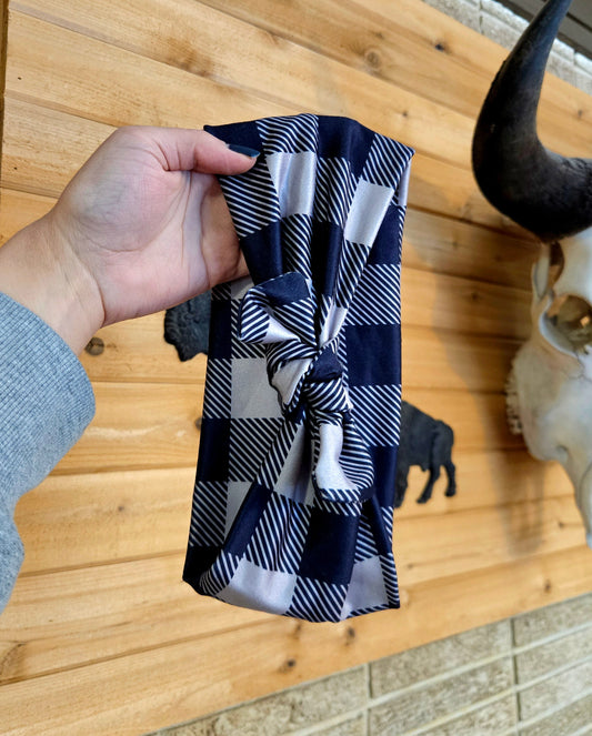 Mocha Buffalo Plaid Faux Bow Headband